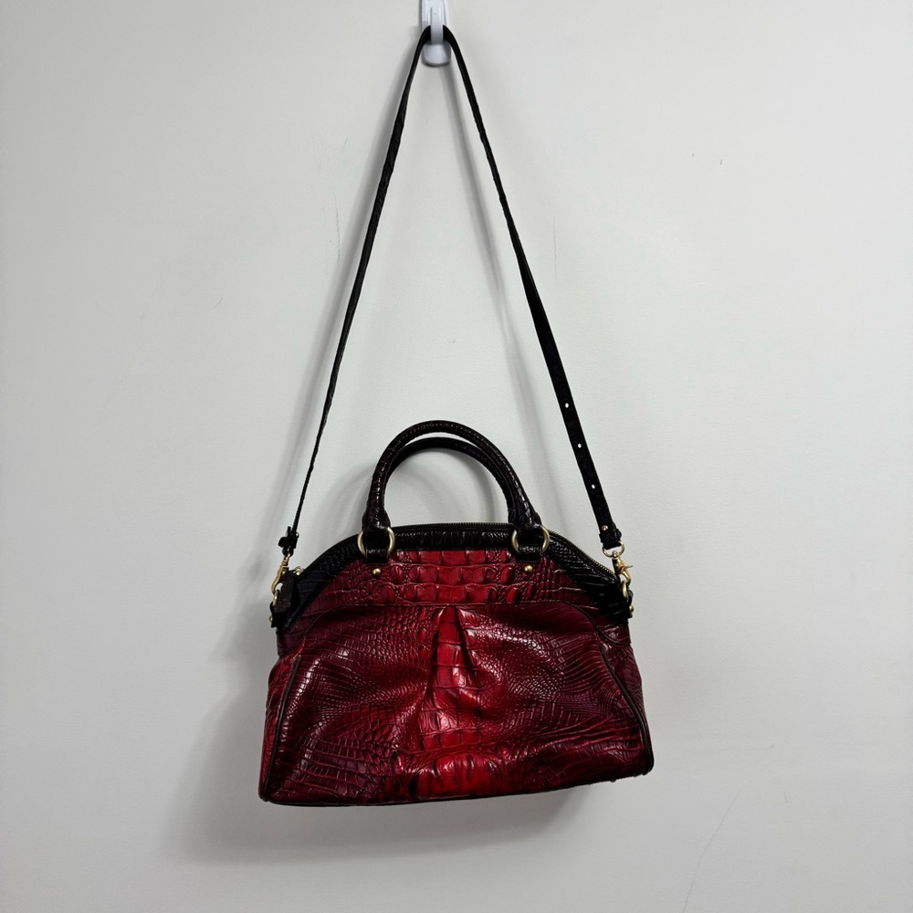 Brahmin Tri Texture Croc Ruby Red Louise Rose Dillards 25th Anniversary Satchel